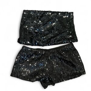 Sequin Black Women's Tube Top And Short Set